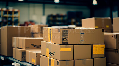Cardboard boxes in warehouse storage for retail store, internet online shopping concepts