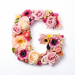 Colorful alphabet capital letter G made with flowers. Spring summer flower font.