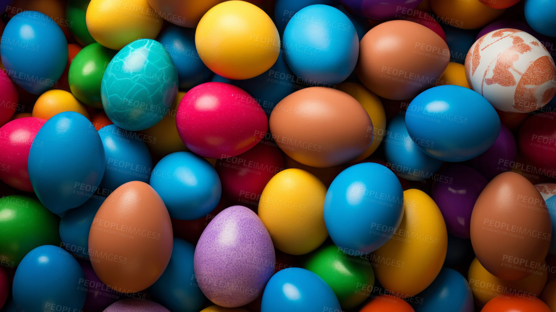 Buy stock photo Colorful pile of easter eggs top down view full frame. Festive background banner