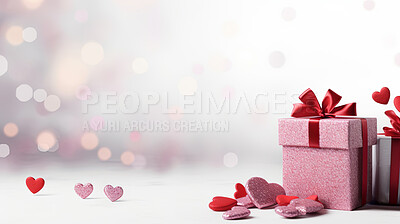 Gift boxes with hearts on white copyspace background. Birthday, Valentines or anniversary present