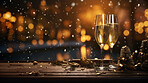 New Year celebration Festive 
background with falling confetti. Celebrate with alcohol and bokeh.