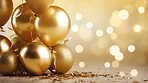 New Year celebration Festive background with falling confetti, balloons and bokeh lights.