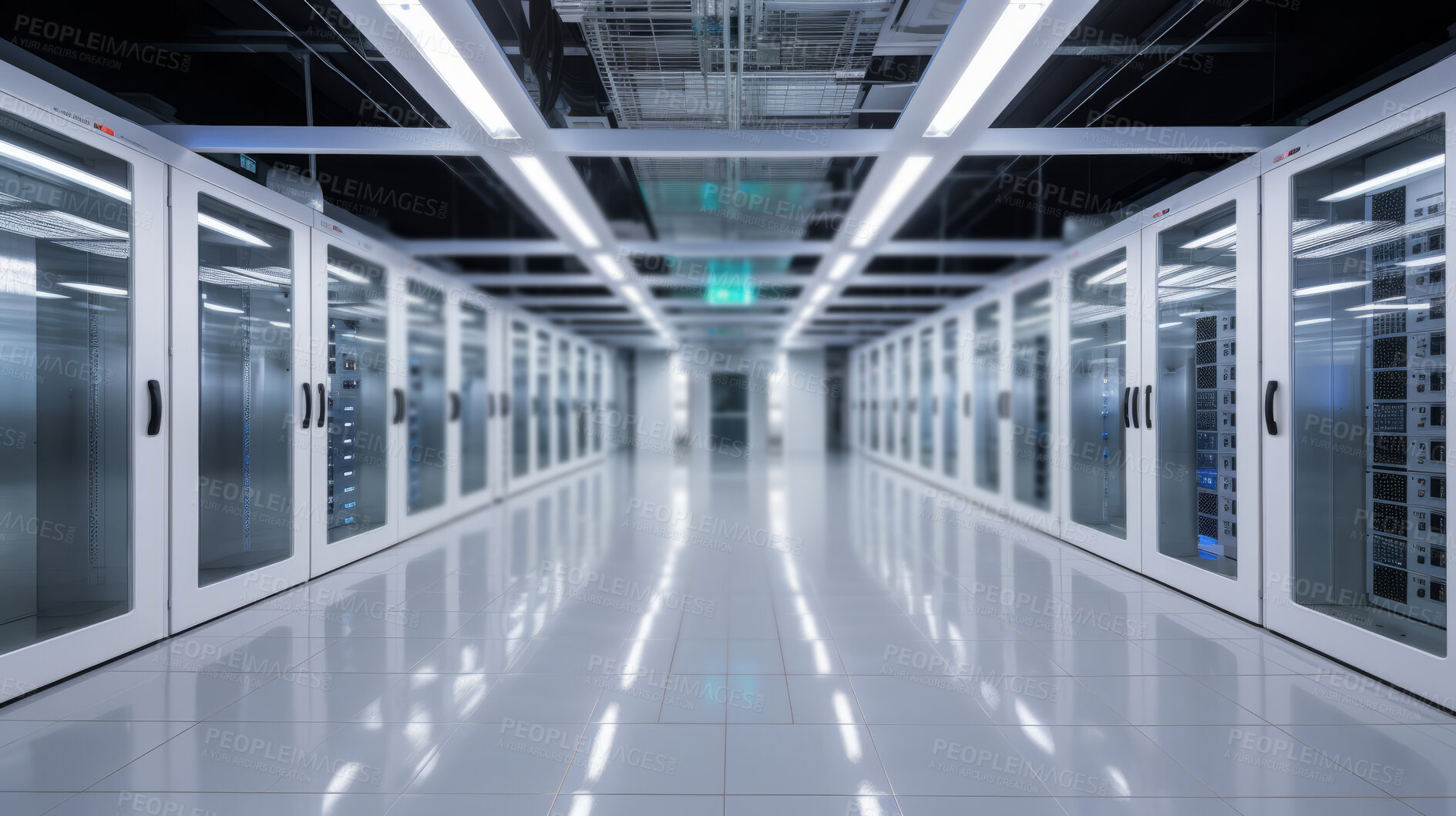 Buy stock photo Data centre server room concept.Big data, networking, storage and safety.