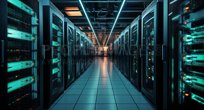 Data centre server room concept.Big data, networking, storage and safety.