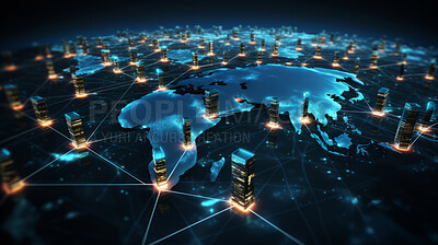 Global Network concept.Networking lines crossing continents linking computing systems.