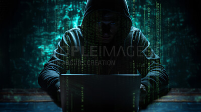 Anonymous hacker stealing data in server room.Online security, data protection, cyber crime concept.