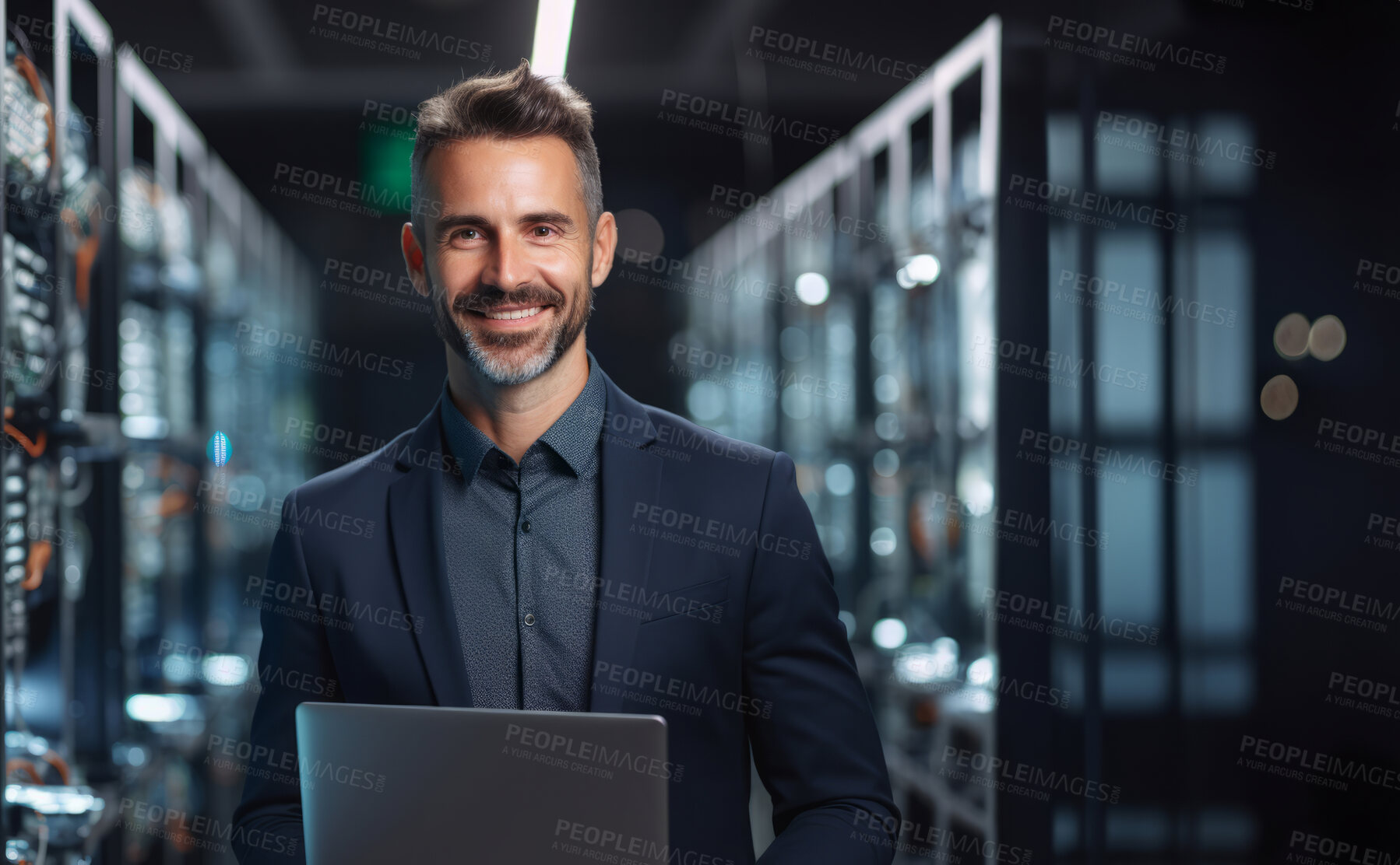 Buy stock photo Professional data analyst in server room.Cyber security, protection concept.