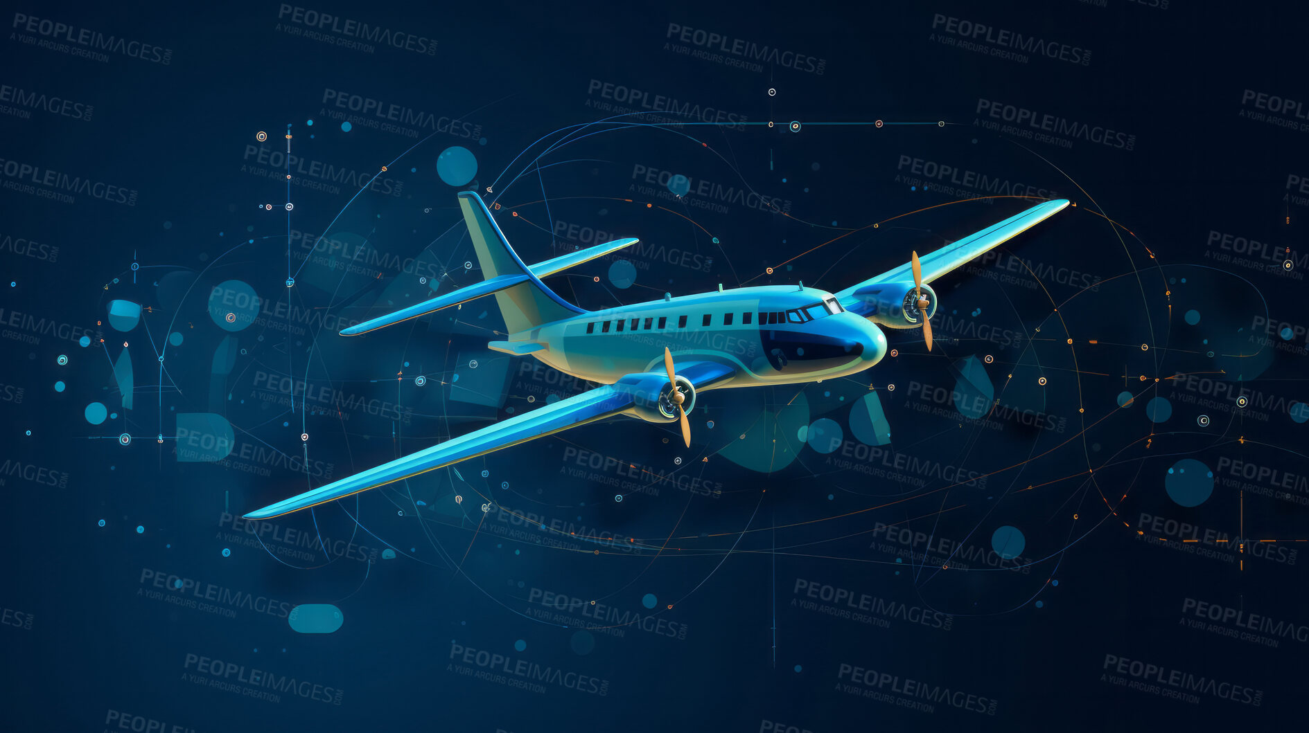 Buy stock photo Airplane on dark copyspace background. Future technology, network and travel concept