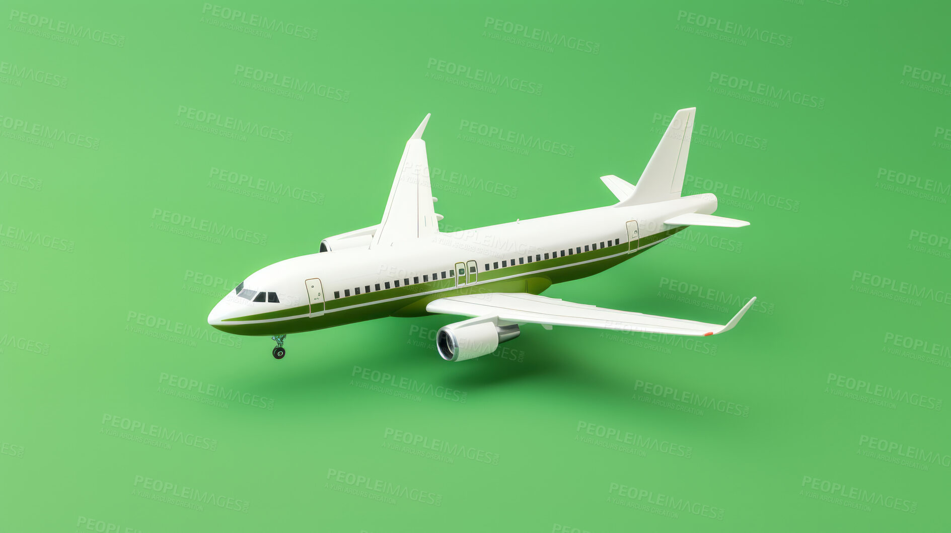 Buy stock photo Airplane green copyspace background. Sustainable travel, zero emissions and biofuel concept.