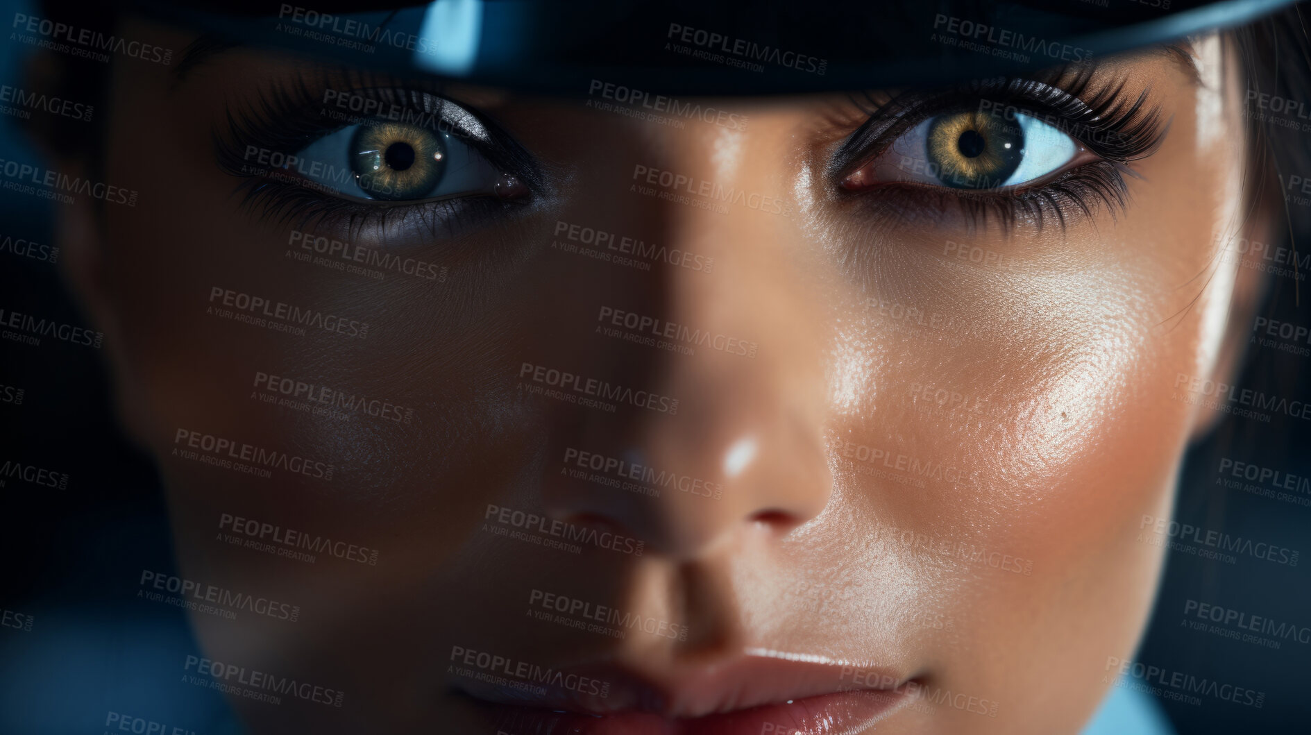 Buy stock photo Closeup of female with military hat. Confident, service trained concept