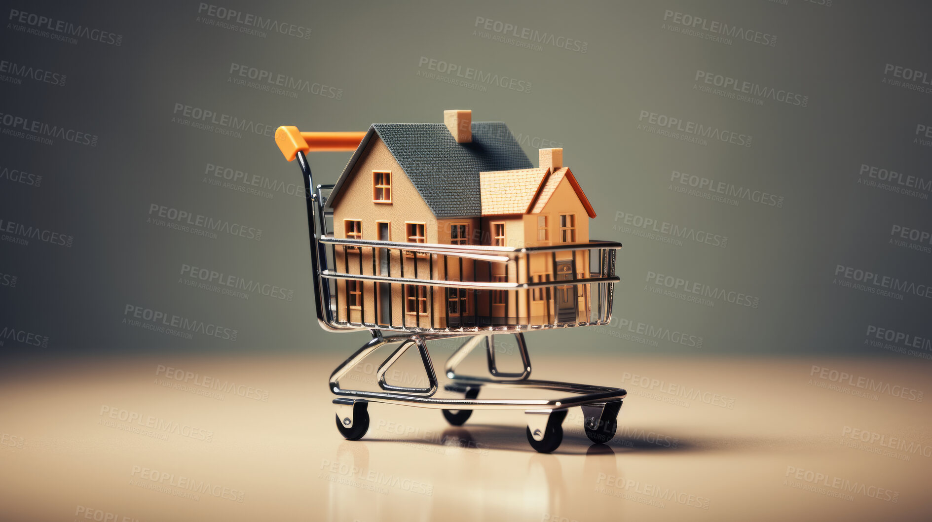 Buy stock photo Shopping cart for house and property online. Real estate investments.