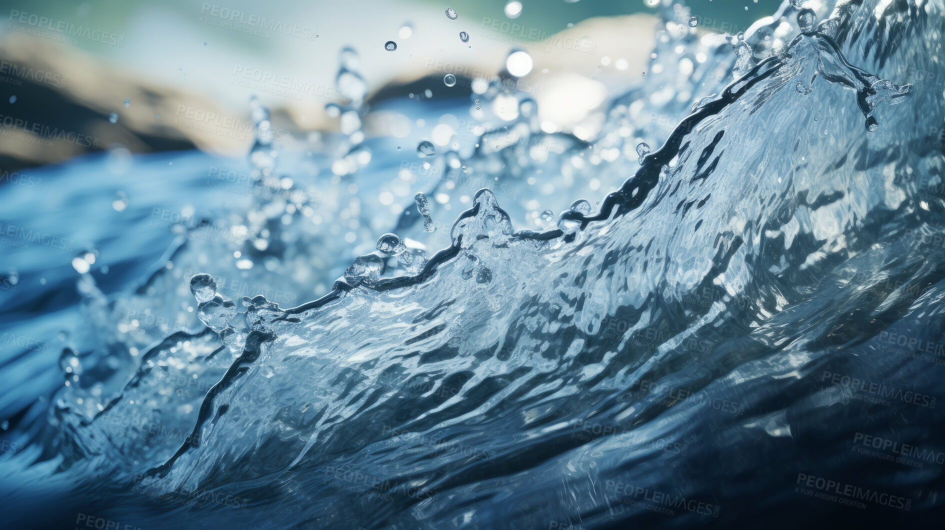 Buy stock photo Close up of water splash. Fresh spring mineral water for hydration and environment.