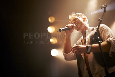 Buy stock photo Cropped shot of a performer on stage