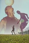 Timelapse of soccer player training at soccer field with ball for fitness, sports goal and skill. Energy, motivation and football with football player workout, cardio and career goals of a footballer