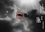 Satellite image, UFO spaceship and view at night with FBI investigation and alien evidence. Surveillance, photo and area 51 recording of flying saucer and galaxy survey for mystery object in sky