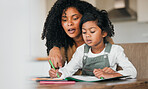 Writing, home school and parent help child learning or study an assessment in education with laptop together. Development, online and mother teaching kid with knowledge for support in numbers project