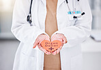 Organ donor, doctor and hands with heart sign for medical service, donation and transplant charity. Healthcare, hospital and health worker with emoji, shape and icon for help, support and medicine