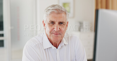 Buy stock photo Portrait, ceo and happy senior man in office, company or corporate workplace for success in career. Face, manager and confident professional entrepreneur, business executive and boss in Australia.