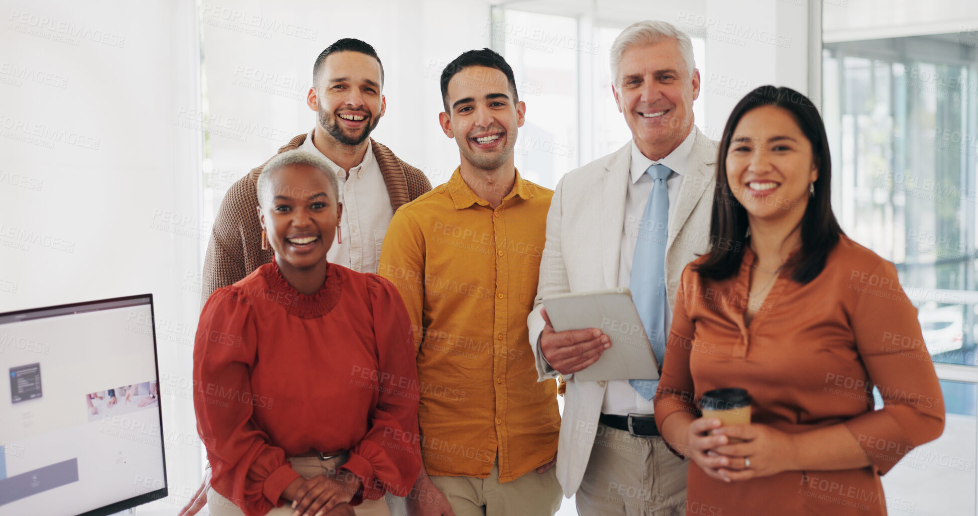 Buy stock photo Portrait, collaboration or management and a business team in the office with a mindset of growth. Smile, leadership and diversity with a happy employee group in the workplace together for teamwork