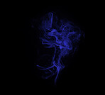 Smoke from Ultrasonic Aroma Diffuser and colorful light on black background.  Color Steam moving in dark. Real Artificial smoke in Colorful light on  black. Represent mood and tone feeling of Cyber punk