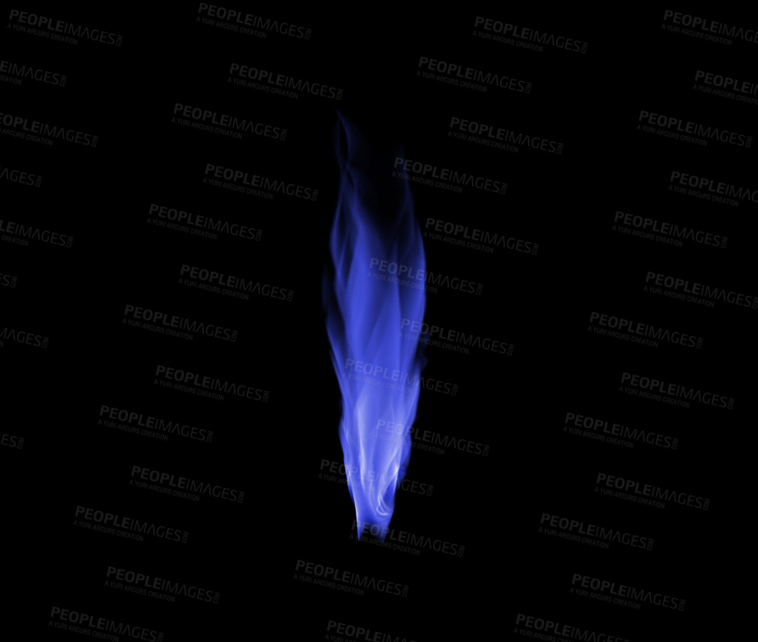 Buy stock photo Blue flame, heat and light on black background with texture, pattern and burning energy. Fire, fuel or flare isolated on dark wallpaper design, chemical explosion or bonfire, thermal power or inferno