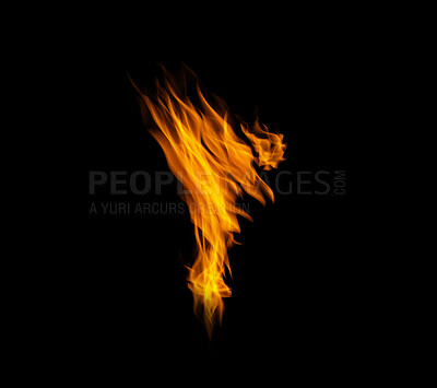 Buy stock photo Flame, heat or light on black background with color texture and pattern of burning energy. Fire line, fuel or flare isolated on dark mockup design or explosion at bonfire, thermal power or inferno