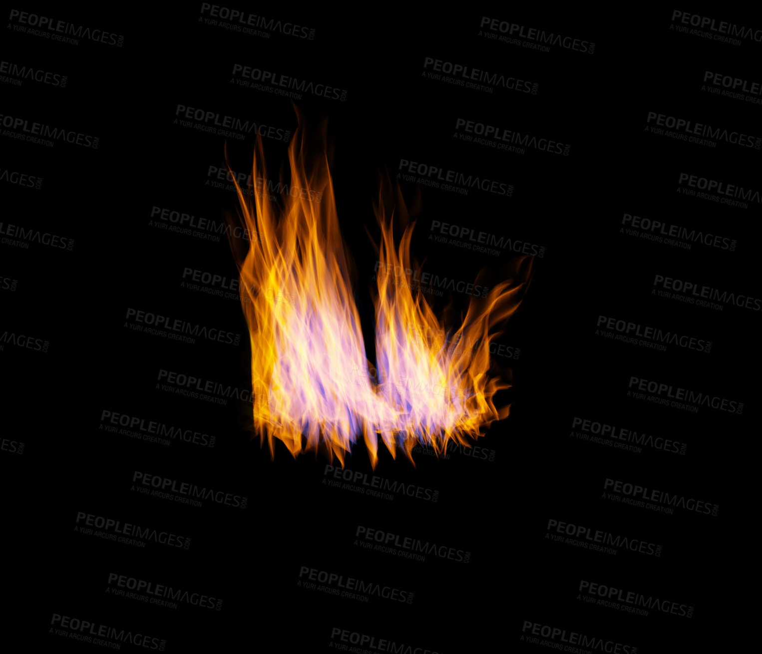 Buy stock photo Flame, heat and light on black wallpaper with texture, pattern and burning energy. Fire, fuel and color flare isolated on dark background design, orange explosion of thermal power and inferno glow.