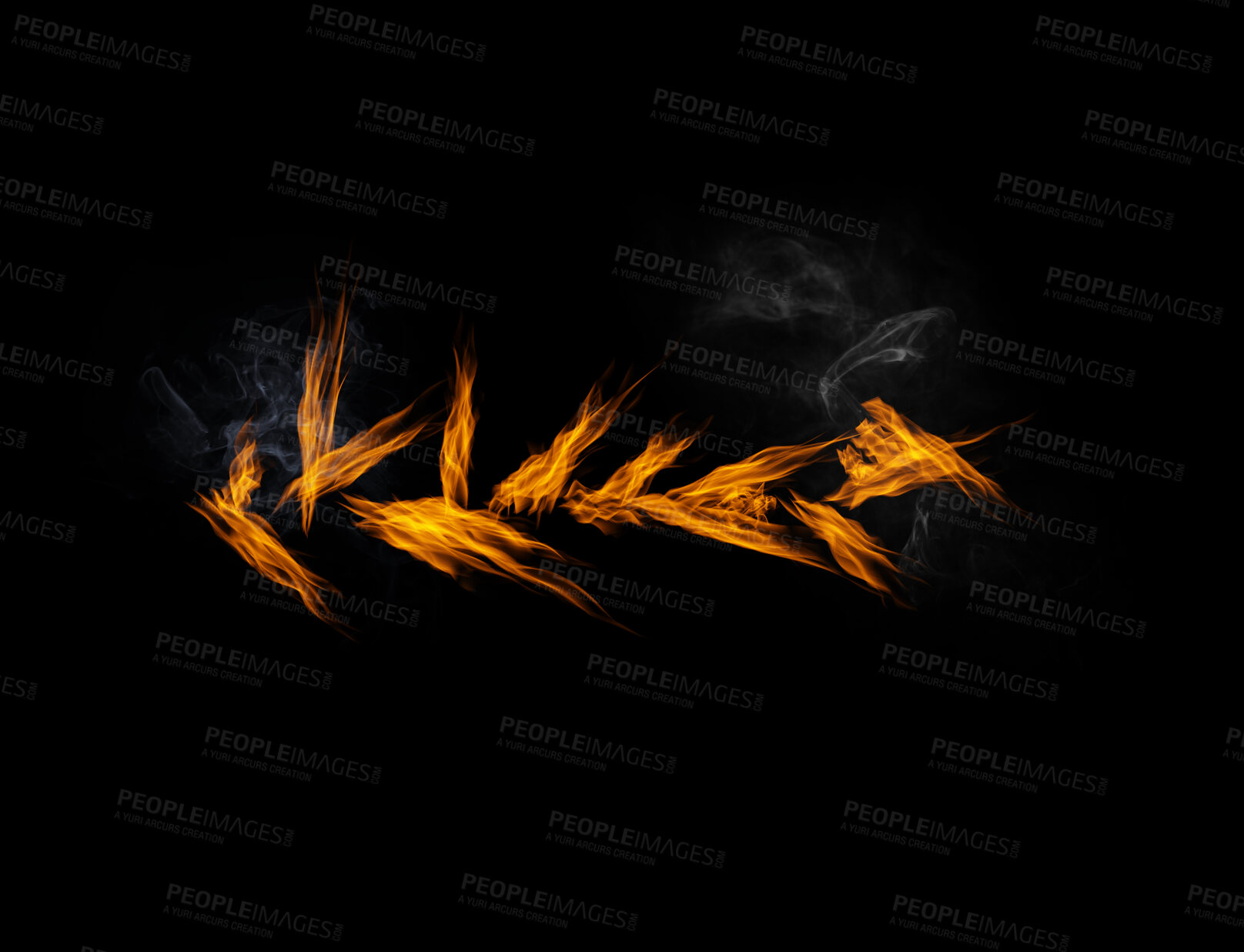 Buy stock photo Fire, burning and smoke with orange flame on black background, inferno and power with mockup space. Heat, ignite and sparks in a studio, energy and natural element, flammable and texture with glow