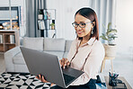 Business woman, laptop and office with email, reading info and corporate report at a law firm. Lawyer, attorney and computer of a working employee with technology and professional review on app