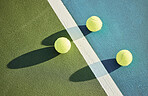 Ball, tennis court and turf for athlete or game for fitness or health as athlete or workout, match or serve. Sports, outdoor and field for energy or cardio in summer for exercise or tournament in sun