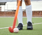 Hockey, sport field or movement on grass turf sport field for exercise training for cardio challenge. Strong athlete people, workout or outdoor club game for healthy competition battle, game or goals