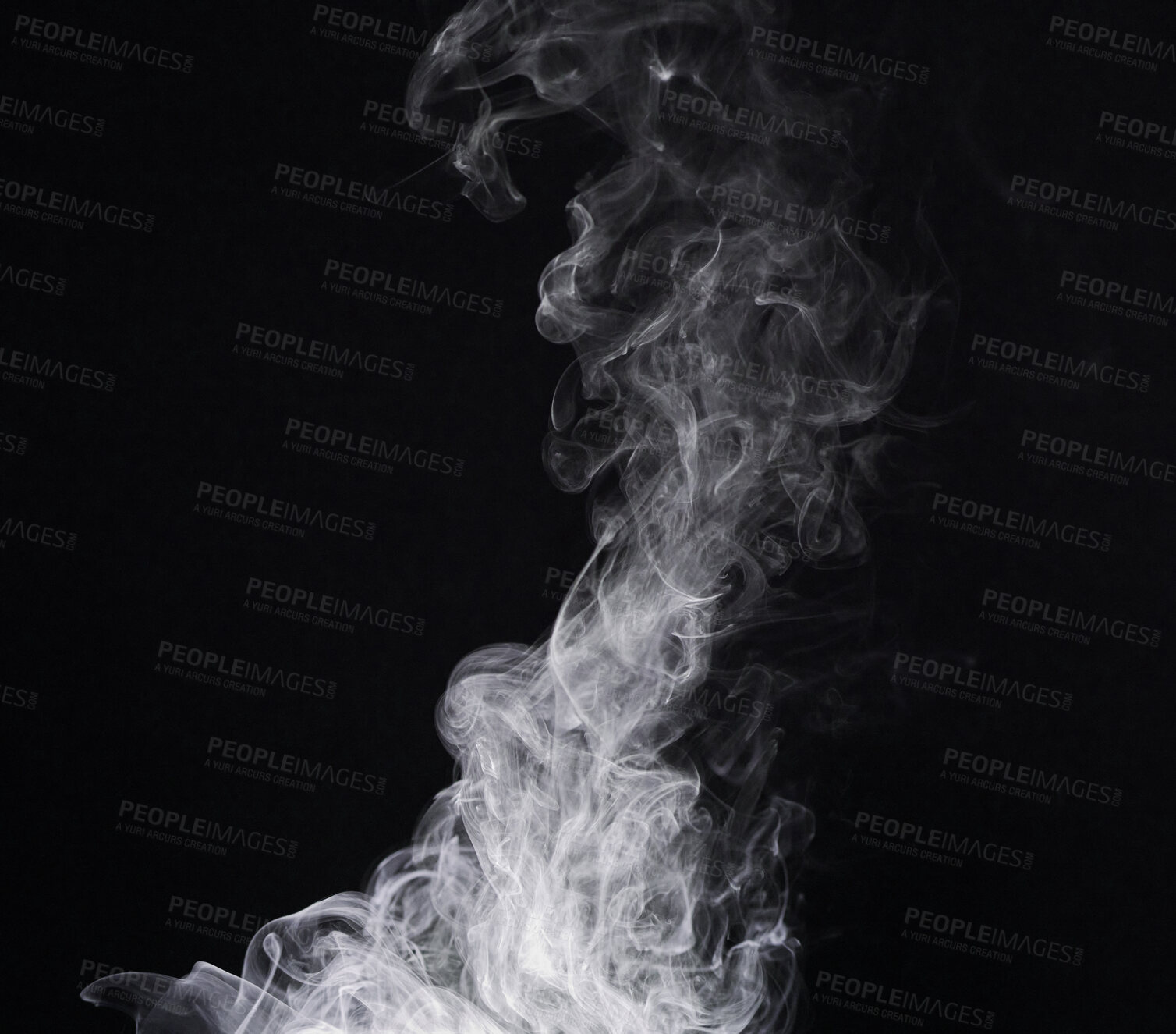 Buy stock photo Smoke, vape and gas on black background with creative texture, mockup and abstract art, pattern or wind design. Smoking, cigarette effect or fog for air pollution or danger in empty or dark wallpaper