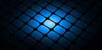 Blue, grid and light on black wallpaper with pattern, texture and digital matrix on cyber connection. Neon lighting, future technology and system information button, tiles or keys on dark background