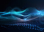 Data, internet and futuristic background wave, with blue connection, abstract and technology illustration for big data, AI or a network or stream of communication, science or music. Blockchain, cloud computing and digital copy space, mockup or focus