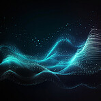 Data, internet and futuristic background wave, with blue connection, abstract and technology illustration for big data, AI or a network or stream of communication, science or music. Blockchain, cloud computing and digital copy space, mockup or focus