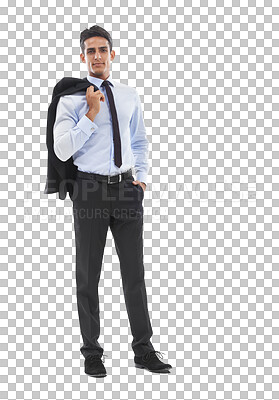 Buy stock photo Portrait, serious and confident business man isolated on a transparent png background in office, company and workplace. Professional lawyer, employee and corporate worker in Brazil for career success