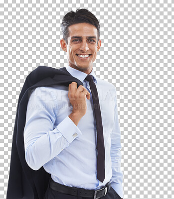 Buy stock photo Portrait, smile and confident business man isolated on a transparent png background in office, company and workplace. Happy professional lawyer, employee and corporate worker in Brazil for career