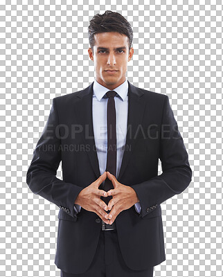 Buy stock photo Portrait, serious and confident business man isolated on a transparent png background in office, company and workplace. Professional lawyer, employee and corporate worker in Brazil for career success