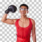 Portrait, boxing and gay man with gloves for a fight isolated on a red background in a studio. Strong, fitness and lgbt person showing muscle from self defense exercise, training and challenge