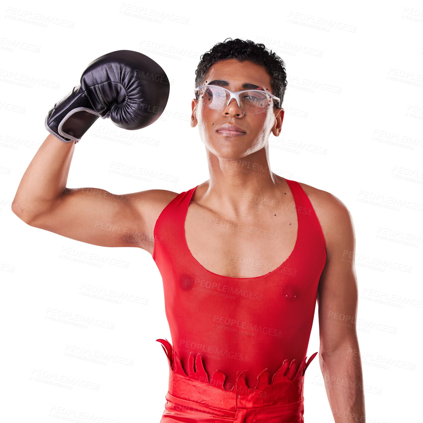 Buy stock photo Man, fashion and boxing for fight or fitness with muscles 
isolated on transparent png background. Lgbt male, strong and sports as athlete or training for challenge, health or exercise for motivation