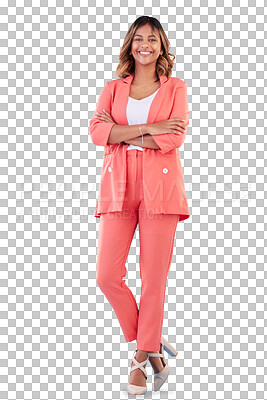 Corporate, crossed arms and portrait of business woman in studio confident for career, job and startup. Professional, fashion and female person with confidence, pride and ambition on blue background