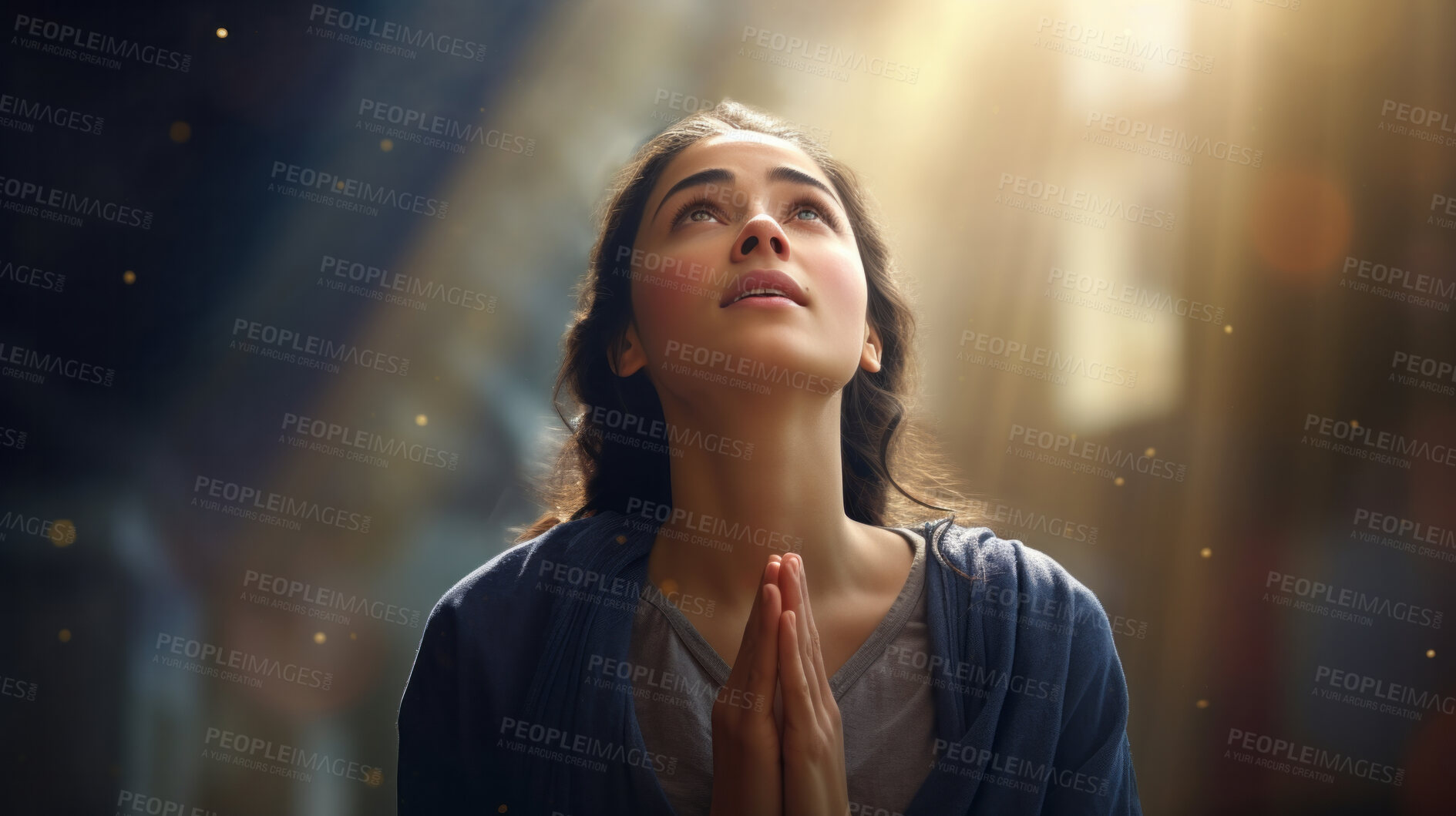 Buy stock photo Prayer, meditation and peace with woman for worship, zen and spirituality. Mindfulness 
practice