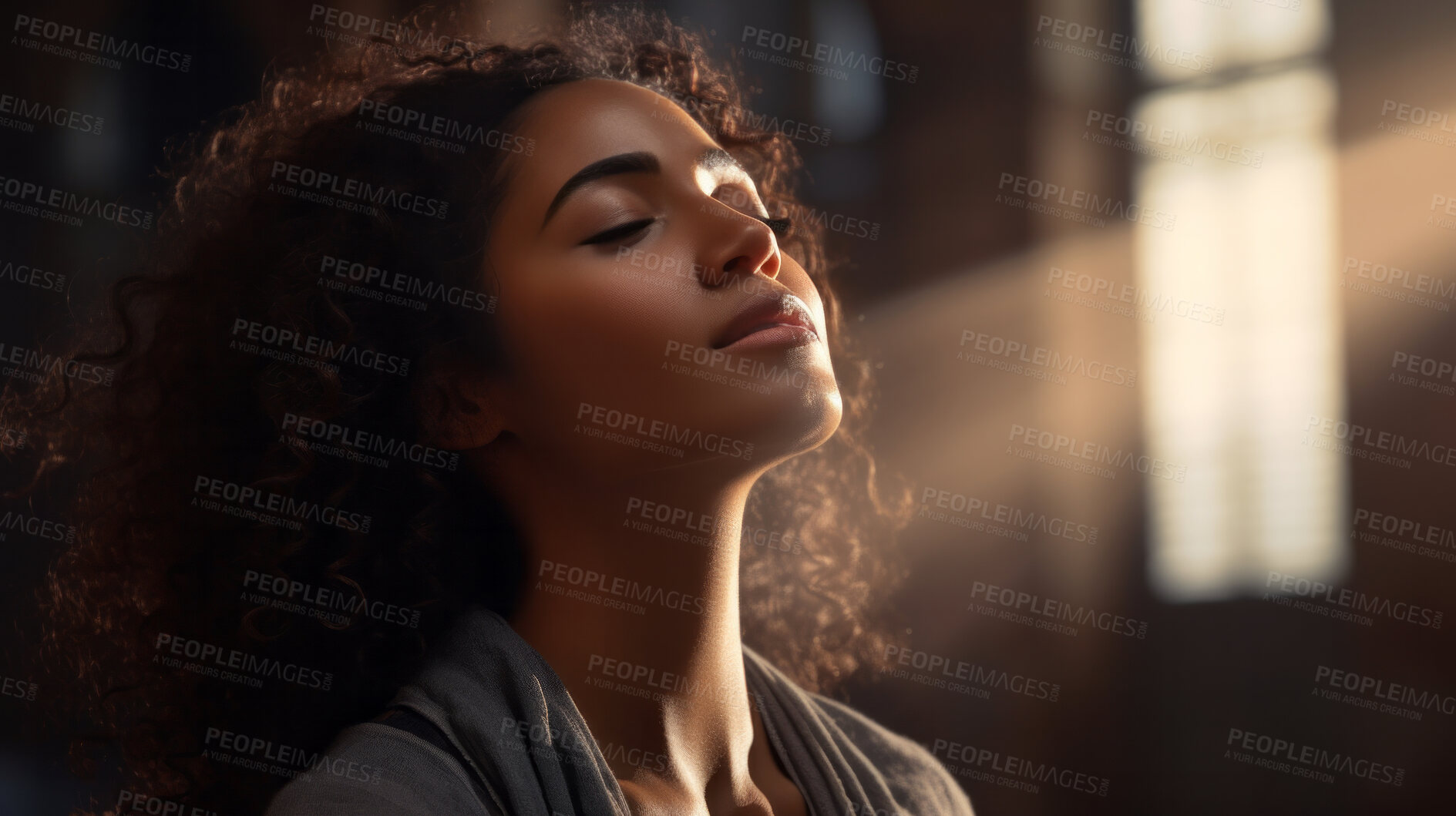 Buy stock photo Prayer, meditation and peace with woman for worship, zen and spirituality. Mindfulness practice