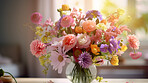 Bouquet of spring flowers and copy-space background. Mockup for spring, celebration and valentine.