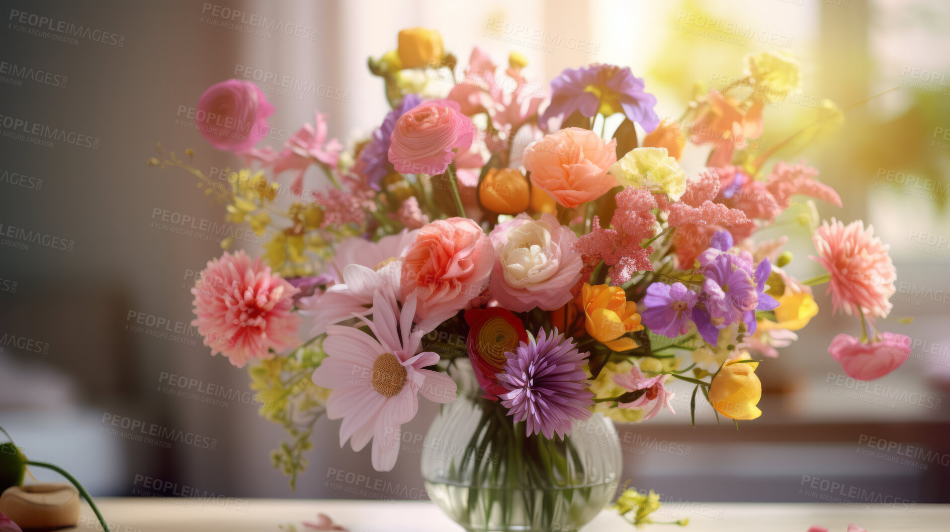 Buy stock photo Bouquet of spring flowers and copy-space background. Mockup for spring, celebration and valentine.