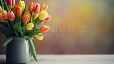 Buy stock photo Bouquet of spring flowers and copy-space background. Mockup for spring, celebration and valentine.