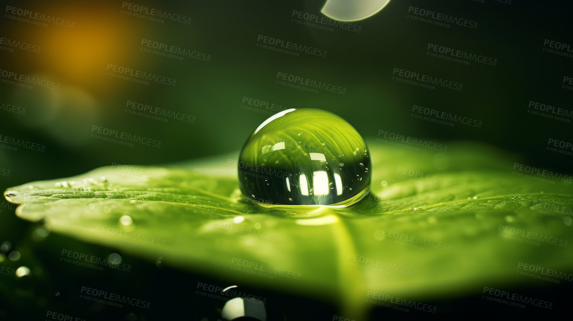 Buy stock photo Large drops of rain water on a green leaf macro. Leaf texture in nature