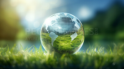 Earth globe on grass in a forest - environment concept. World Earth Day background