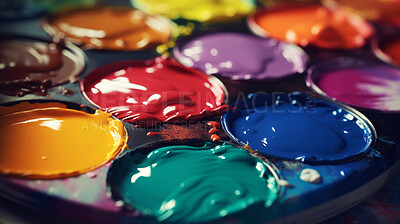 Buy stock photo Paint pallete for artist. Colorful oil or acrylic for painting