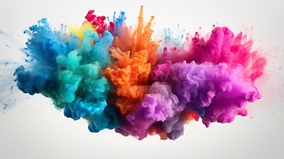 Buy stock photo Colorful vibrant rainbow holi paint color powder explosion  background